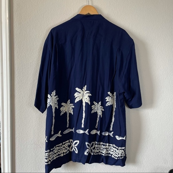Vintage Rayon Navy Blue Island Back East Island Button Front Shirt Size XL - Picture 2 of 6
